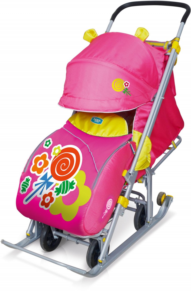 Санки - коляска Ника детям 7 розовый карамель